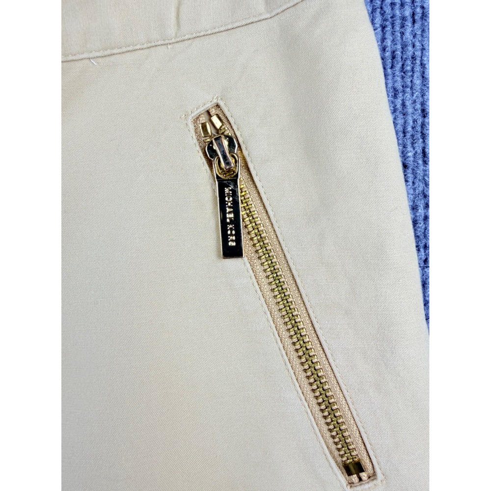Michael Kors Womens Beige Gold Zip Ankle Pants Size 10 Cotton Blend Tapered Leg - Picture 4 of 8
